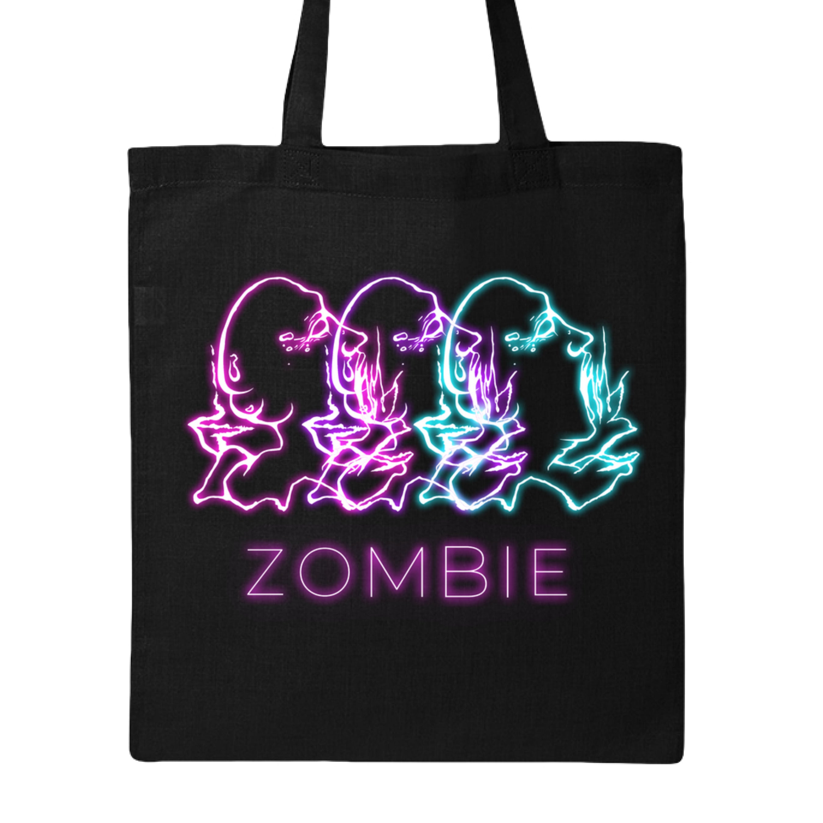 Zombie canvas tote bag featuring a black-and-white horror-inspired design by Chris Foster, with sturdy cotton handles and