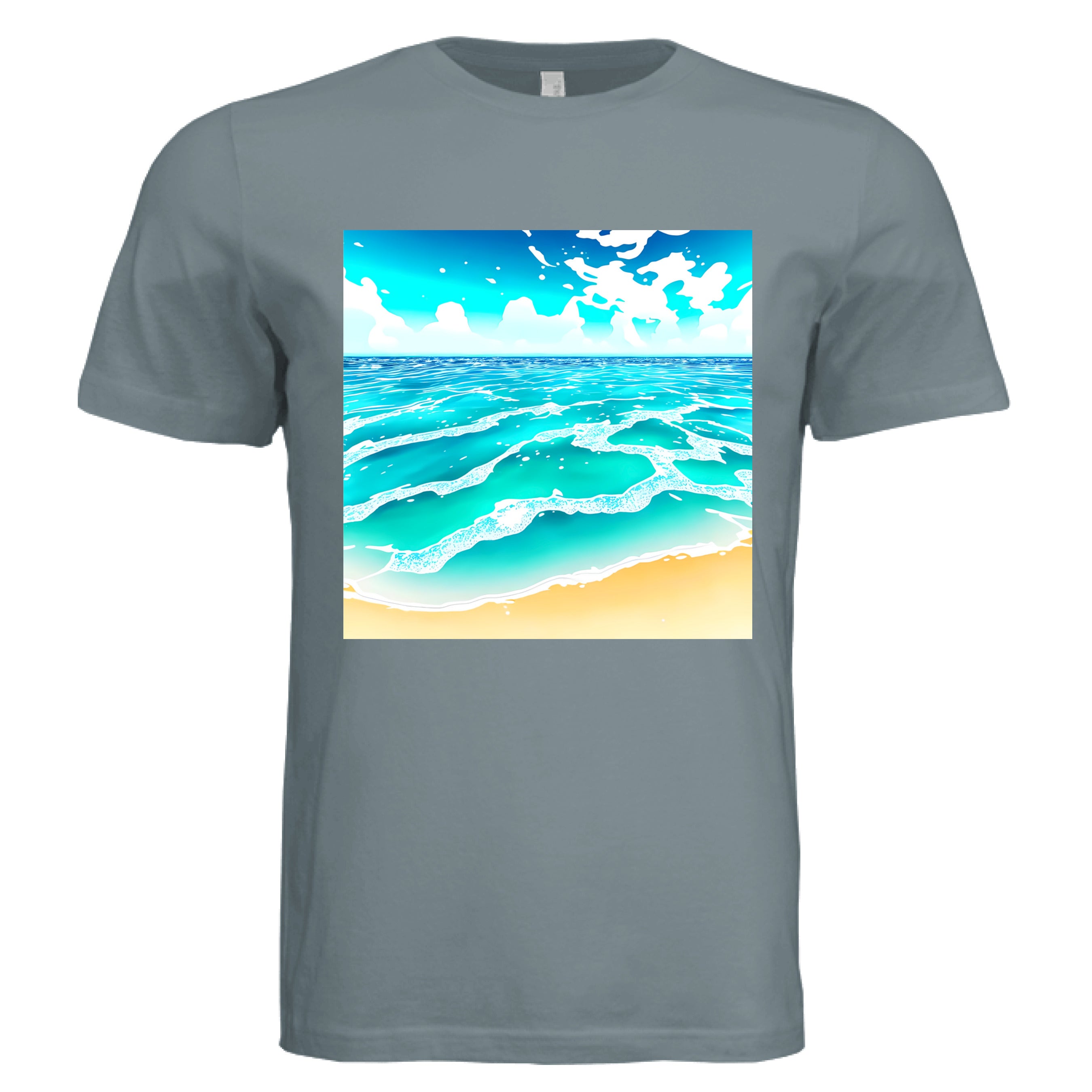 Close-up of the Beach Life T-Shirt's relaxed fit with vibrant ocean-inspired print on lightweight cotton fabric, displayed
