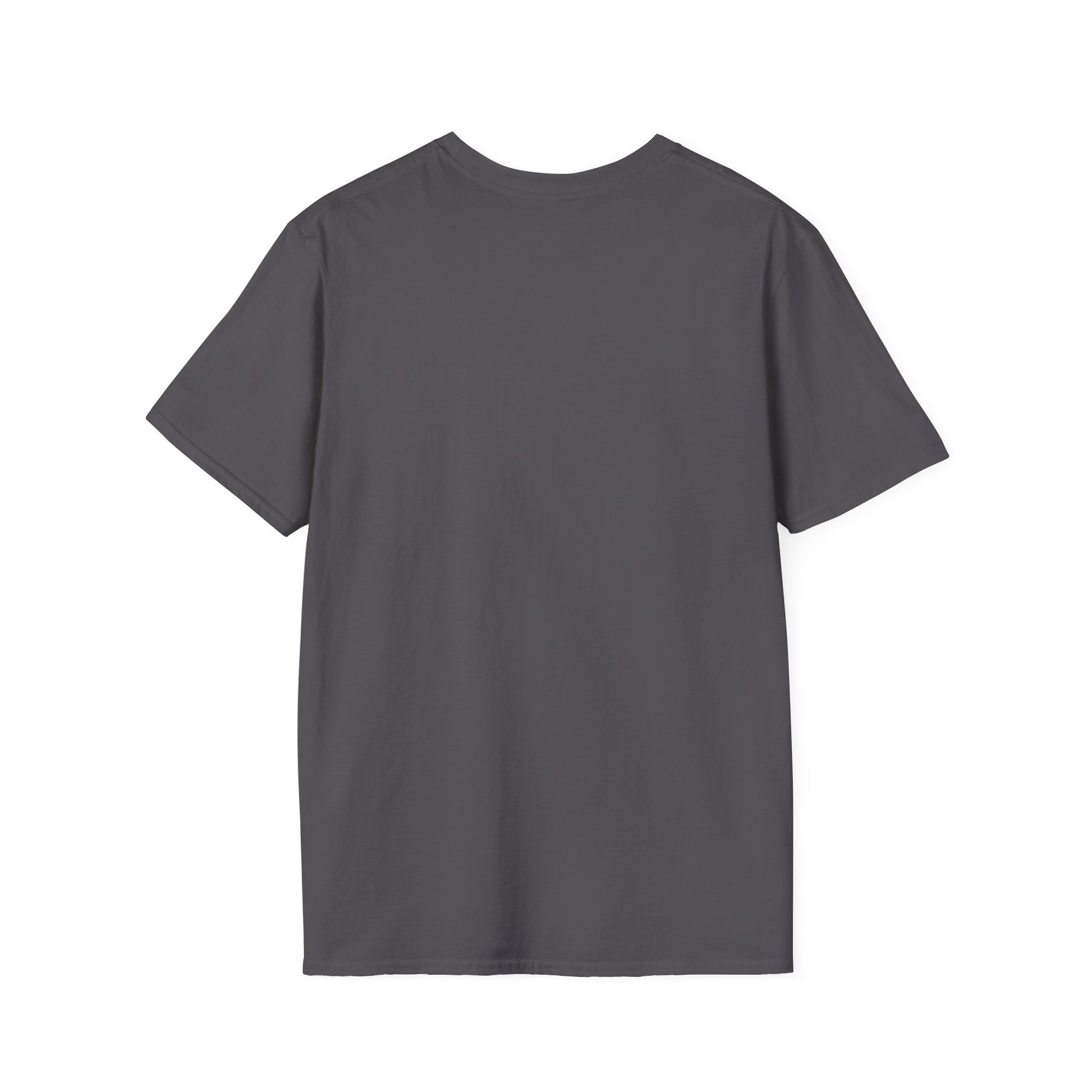 This is the Charcoal A Glance T-Shirt by Lee Hansheng Studios. This is the image of the shirt from the back. There is no image or illustrations. The t-shirt is against a white background.