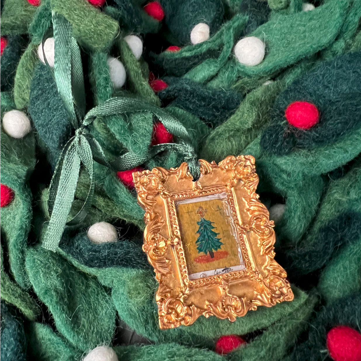 CFD Christmas Tree Rectangle Ornament by The Art Collective International featuring hand-painted red and green acrylic paint