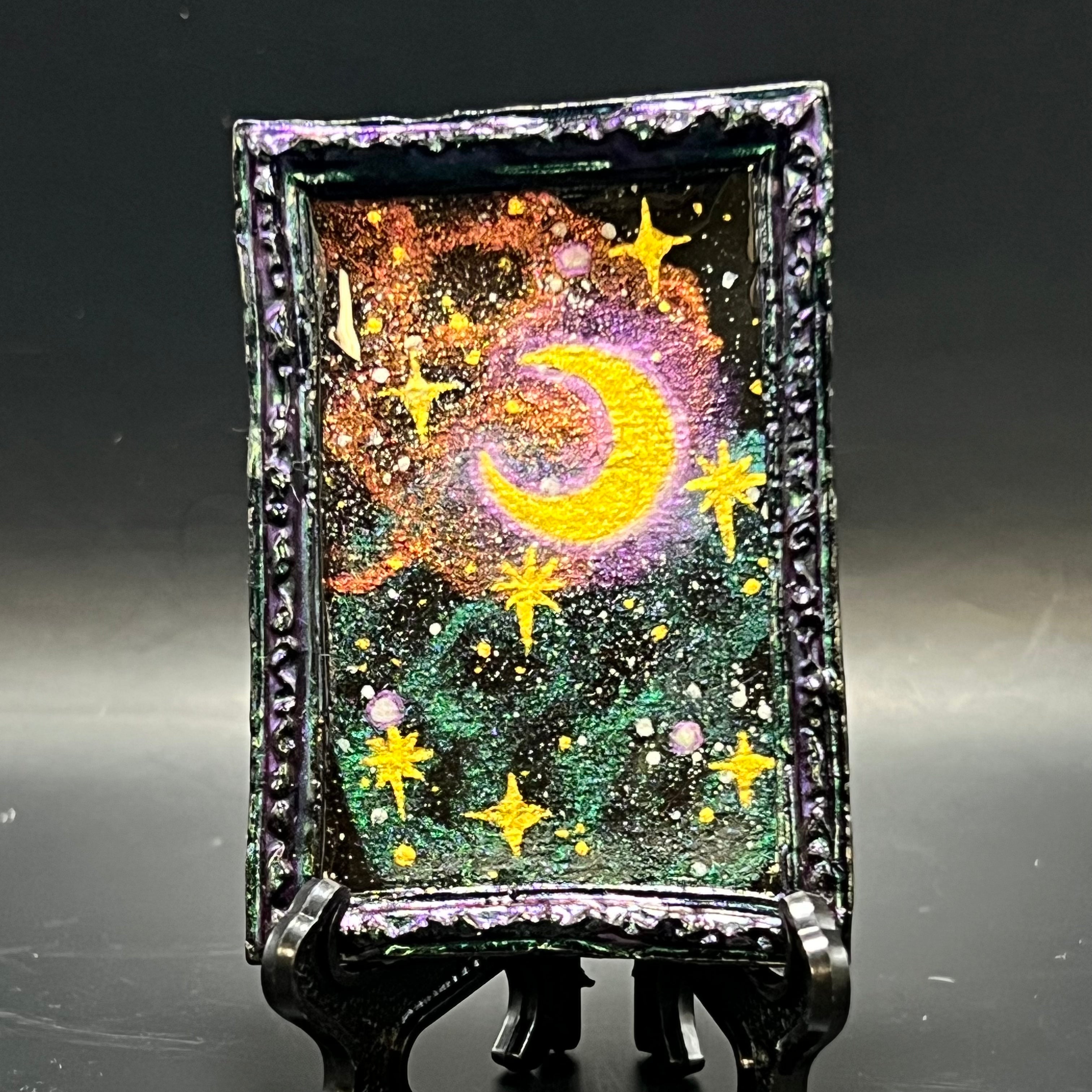 CFD Crescent Nebula Star Burst mini painting in acrylic on canvas, 4x4 inches, framed by The Art Collective International