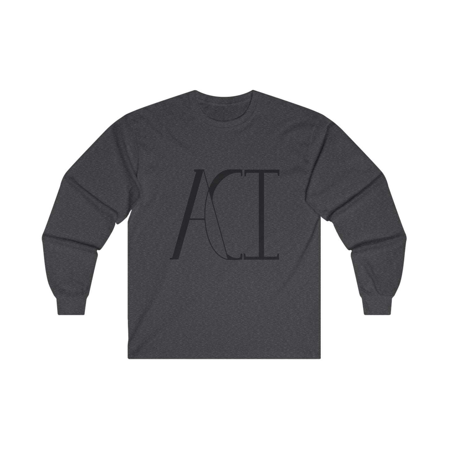 A dark heather long sleeve featuring ACI logo on the front of the shirt.