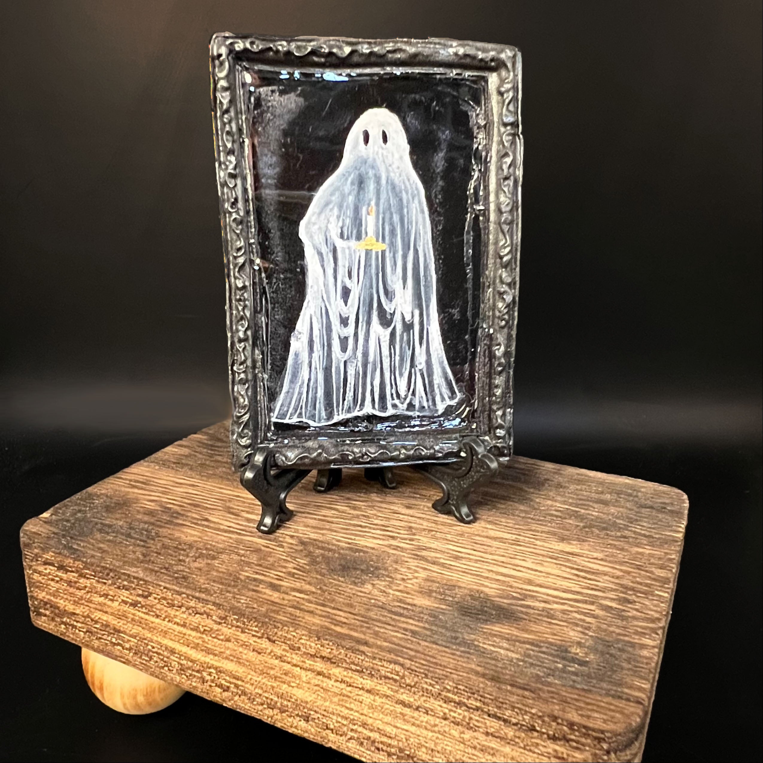 CFD - Ghost miniature painting by Chris Foster, framed acrylic on canvas, 12x16 inches, edition number 3 of 50, contemporary