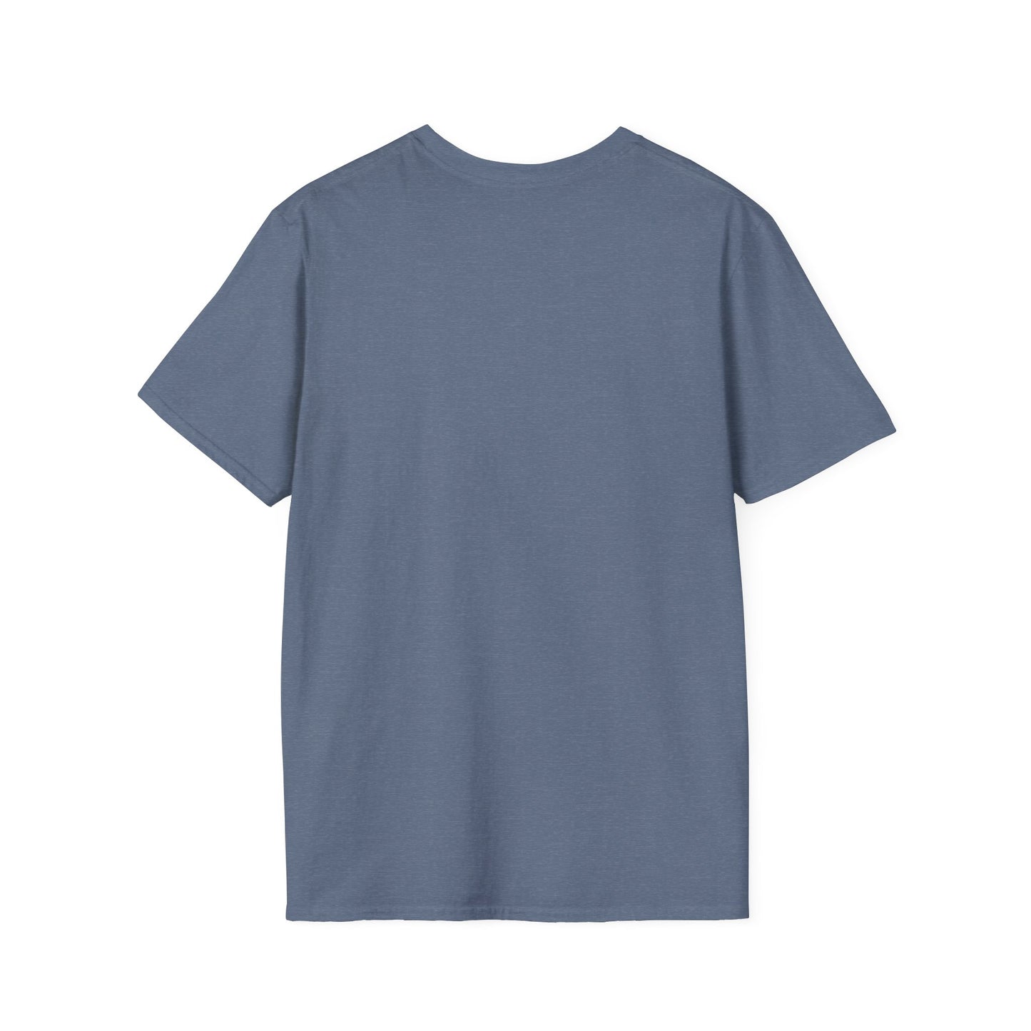 This is the Heather Indigo A Glance T-Shirt by Lee Hansheng Studios. This is the image of the shirt from the back. There is no image or illustrations. The t-shirt is against a white background.