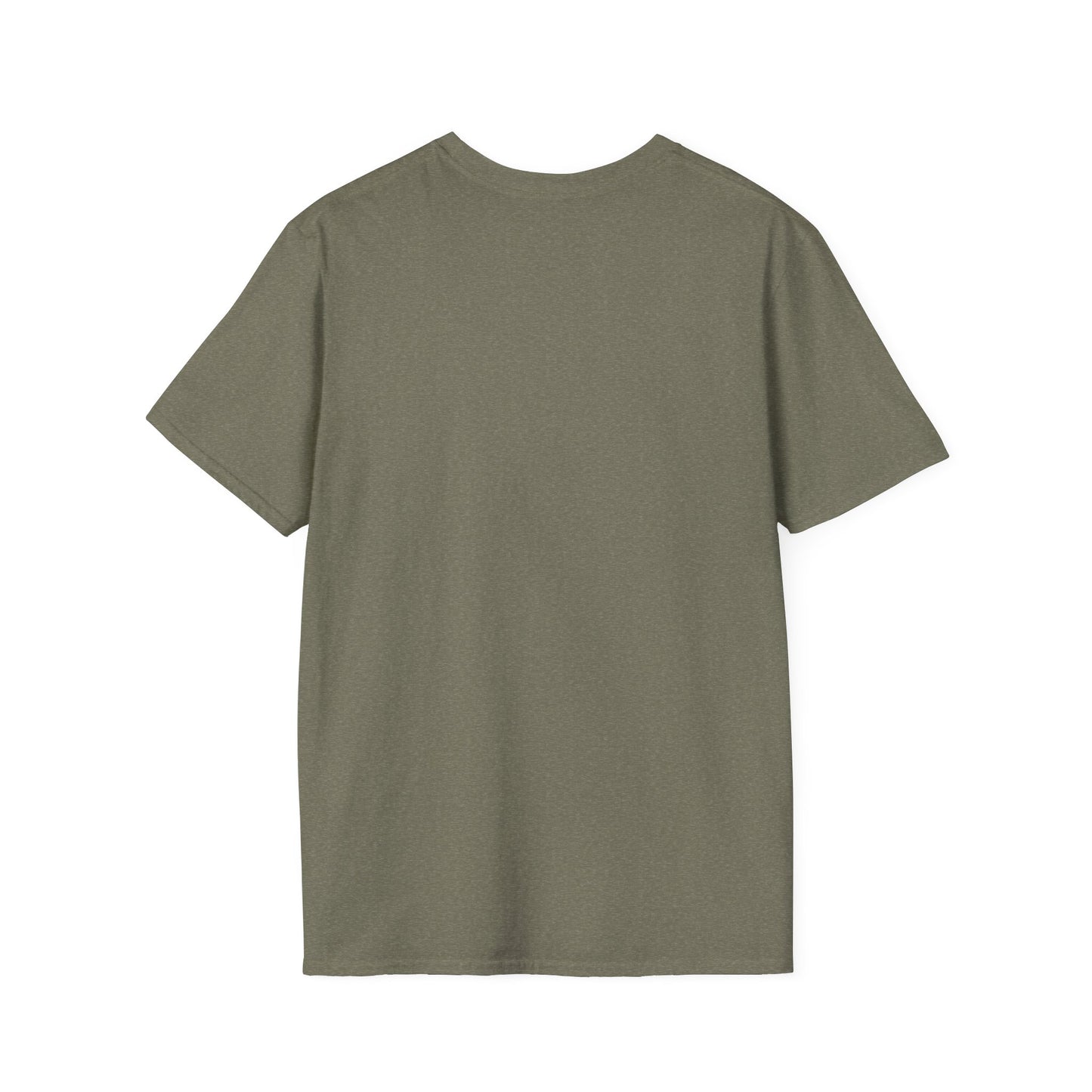 This is the Heather Military Green Green Tea T-Shirt by Chris Foster Design. It comes in sizes XS-5XL. This image shows the shirt from the back. There is no illustration or logo. The tee is against a white background.