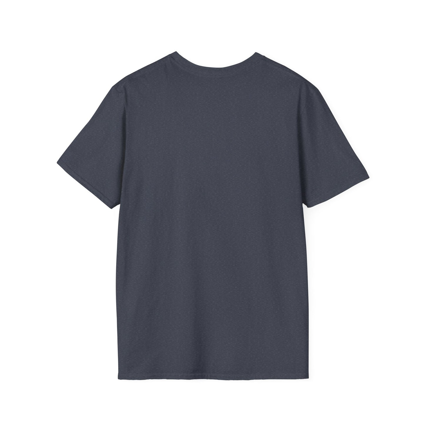 This is the Heather Navy A Glance T-Shirt by Lee Hansheng Studios. This is the image of the shirt from the back. There is no image or illustrations. The t-shirt is against a white background.