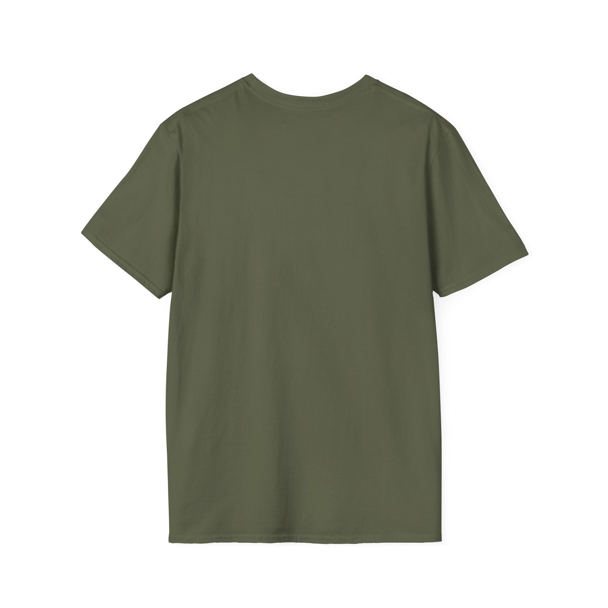 This is the Military Green Green Tea T-Shirt by Chris Foster Design. It comes in sizes XS-5XL. This image shows the shirt from the back. There is no illustration or logo. The tee is against a white background.