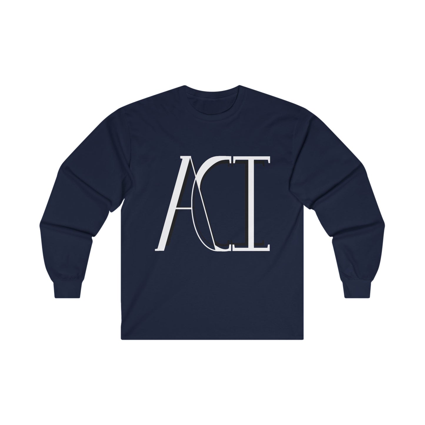 A navy long sleeve with ACI logo printed on the front.