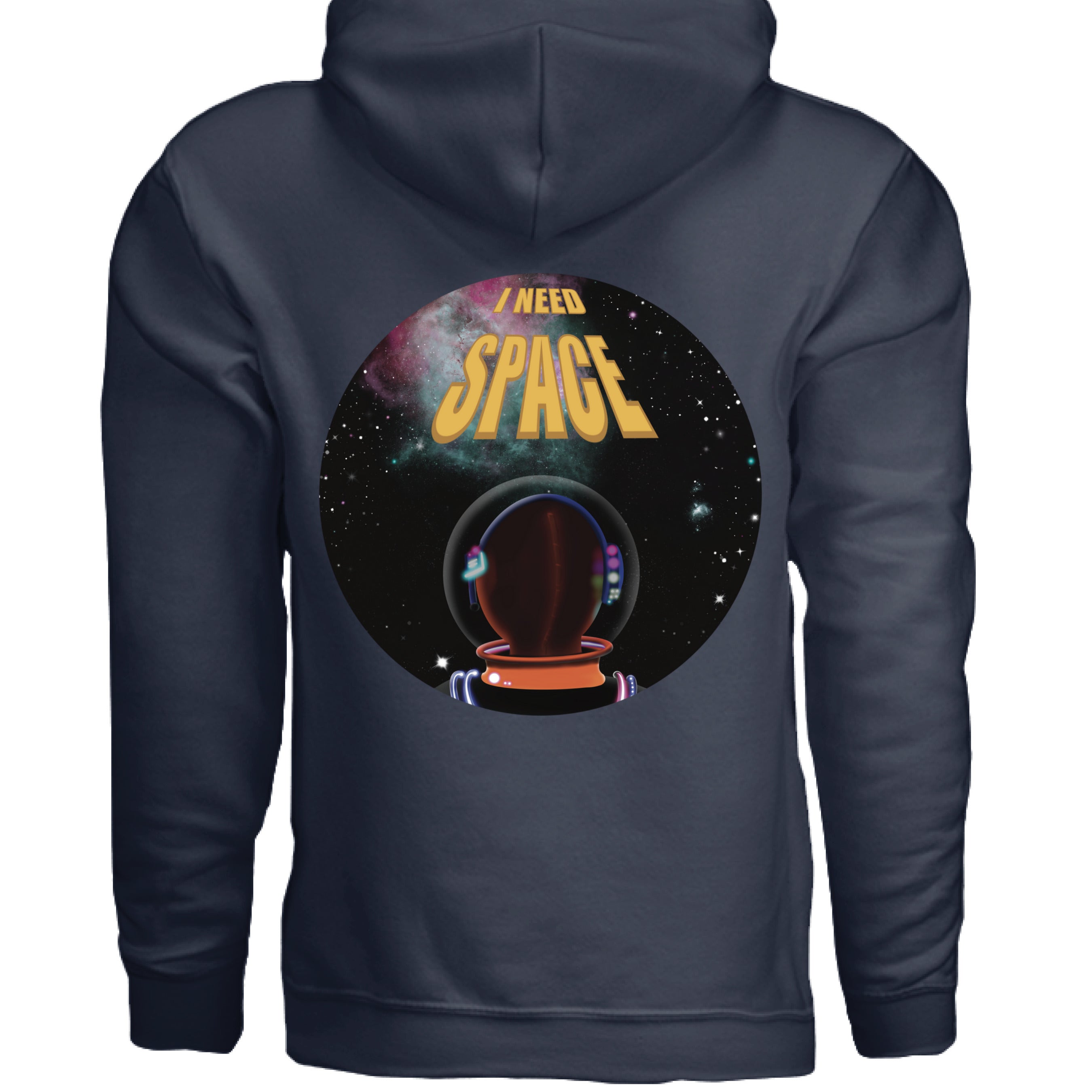 Close-up of the charcoal grey hoodie’s sewn label and textured cotton fabric on a relaxed fit sleeve