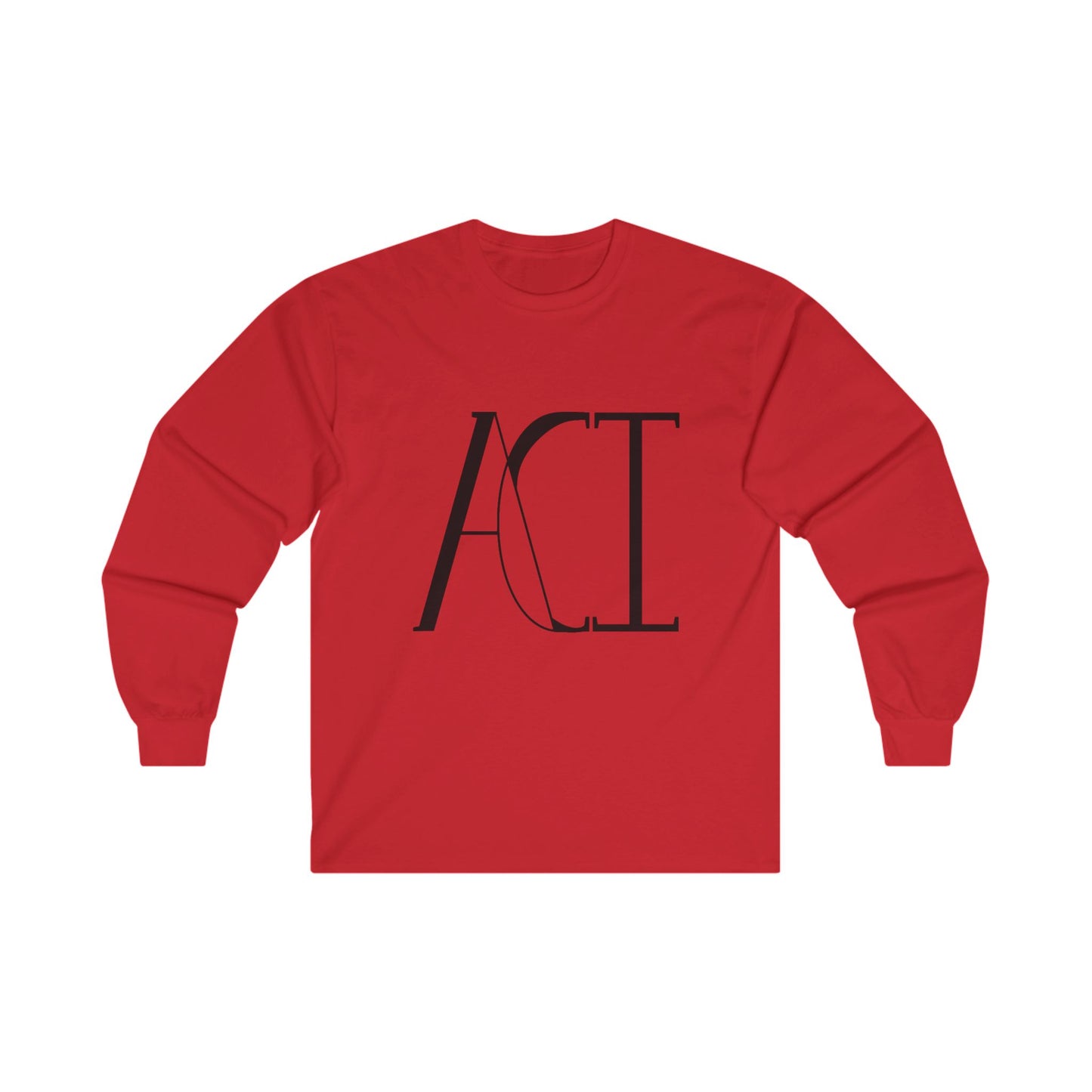 The front of the red long sleeve printed with ACI logo.