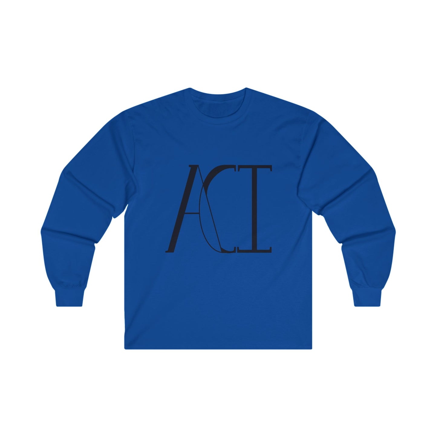 A royal-colored long sleeve with ACI logo printed on the front of the shirt.