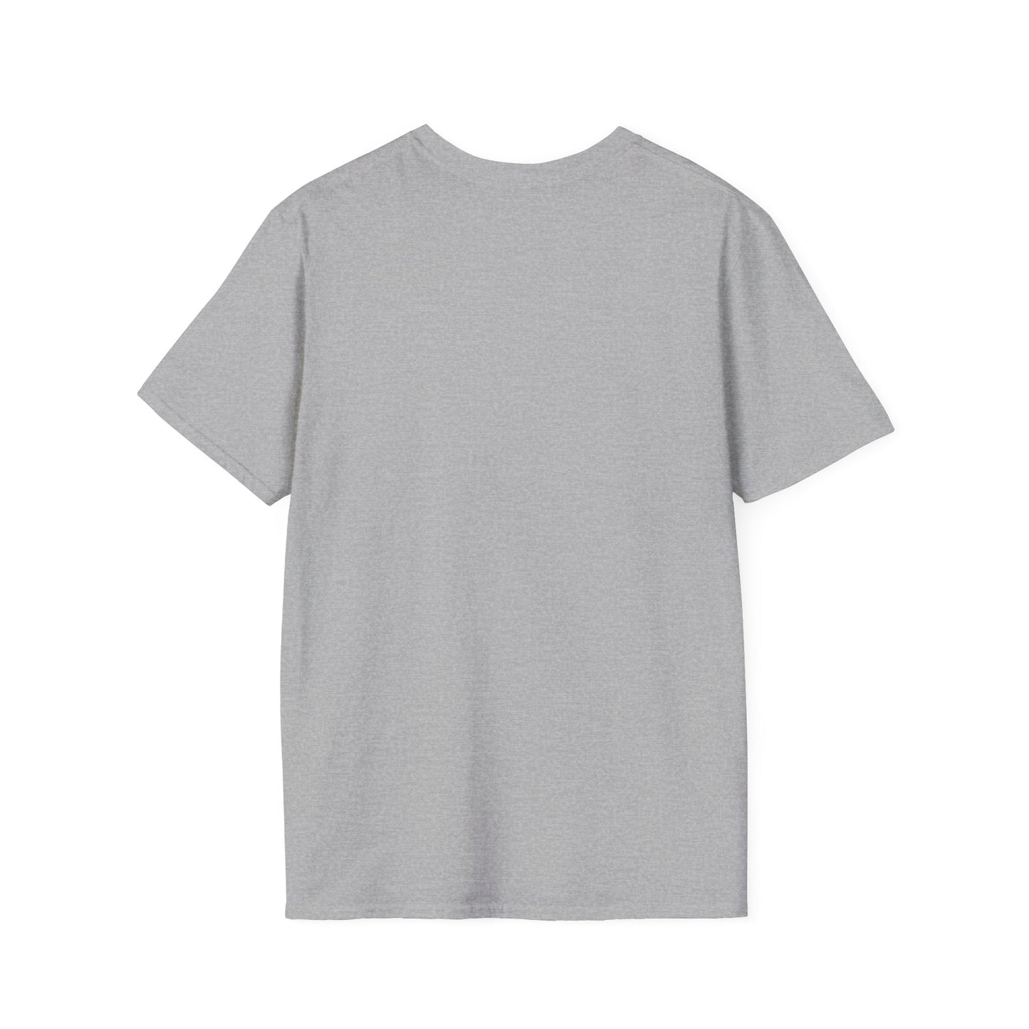 This is the Sport Grey Earl Grey Softstyle T-Shirt by Chris Foster Design. It comes in sizes XS-5XL. The image showcases the back of the shirt. There is no illustrations or images on it. The t-shirt is against a white background.