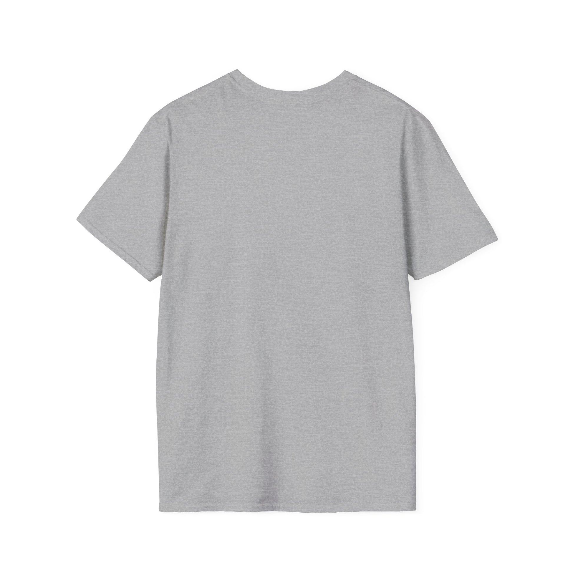 This is the Sport Grey Earl Grey Softstyle T-Shirt by Chris Foster Design. It comes in sizes XS-5XL. The image showcases the back of the shirt. There is no illustrations or images on it. The t-shirt is against a white background.