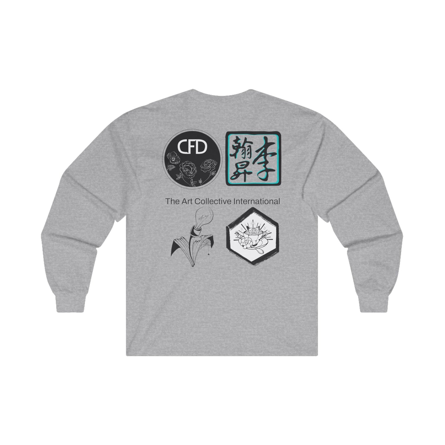 Spot grey long sleeve with ACi and our four studios' logos on the back.