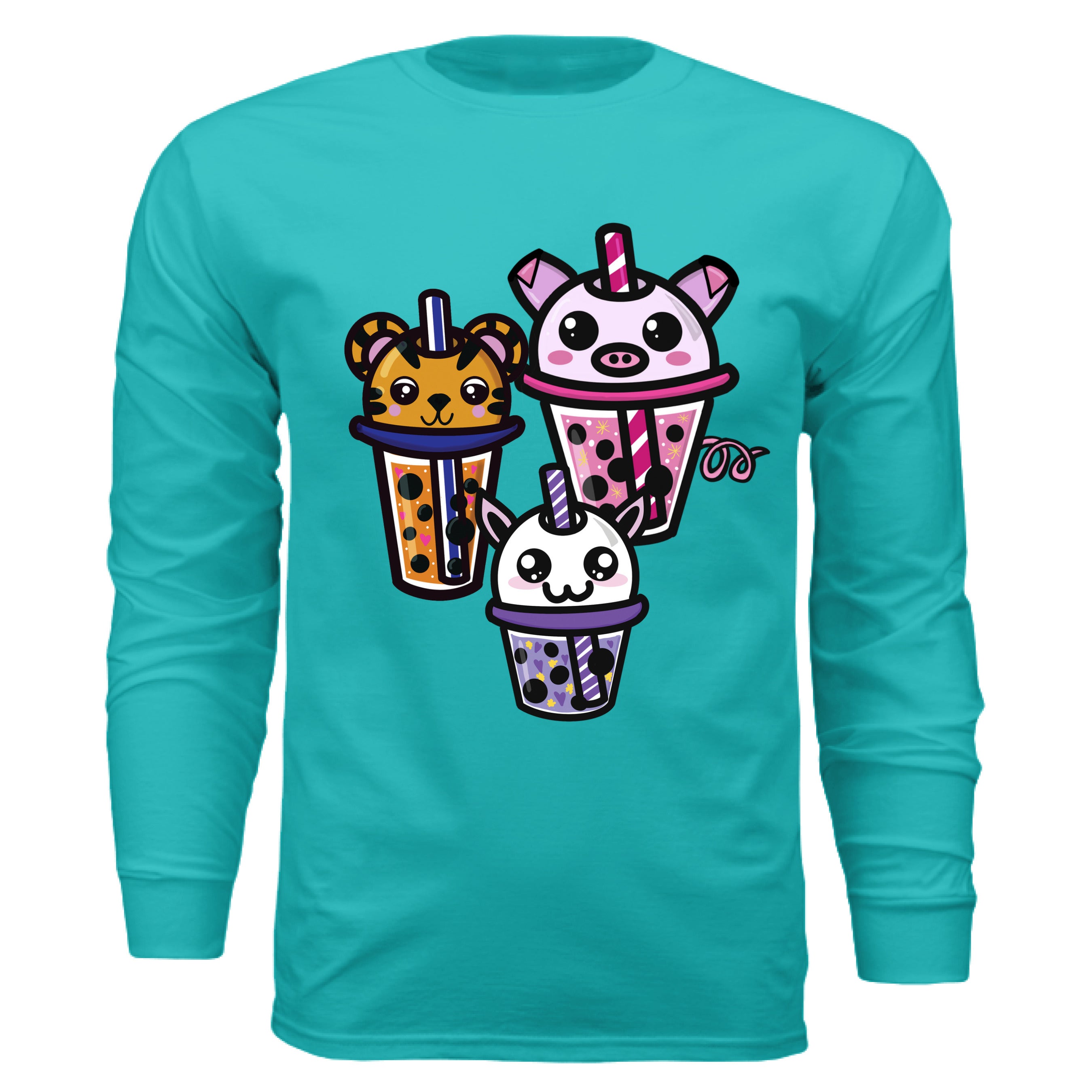The Art Collective International Boba Friends long sleeve top with Dazzle & Dagger polyester-rayon blend, slim fit, crew