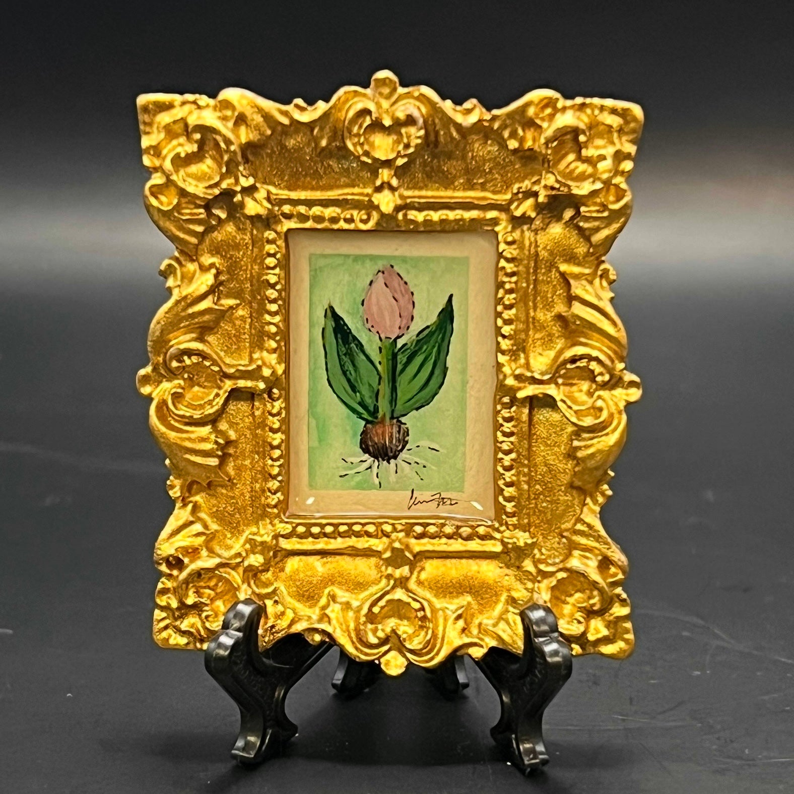 CFD Tulip mini painting by Chris Foster, mixed media on canvas, 4x4 inches, framed, edition 2 of 50, Fragments of Wonder