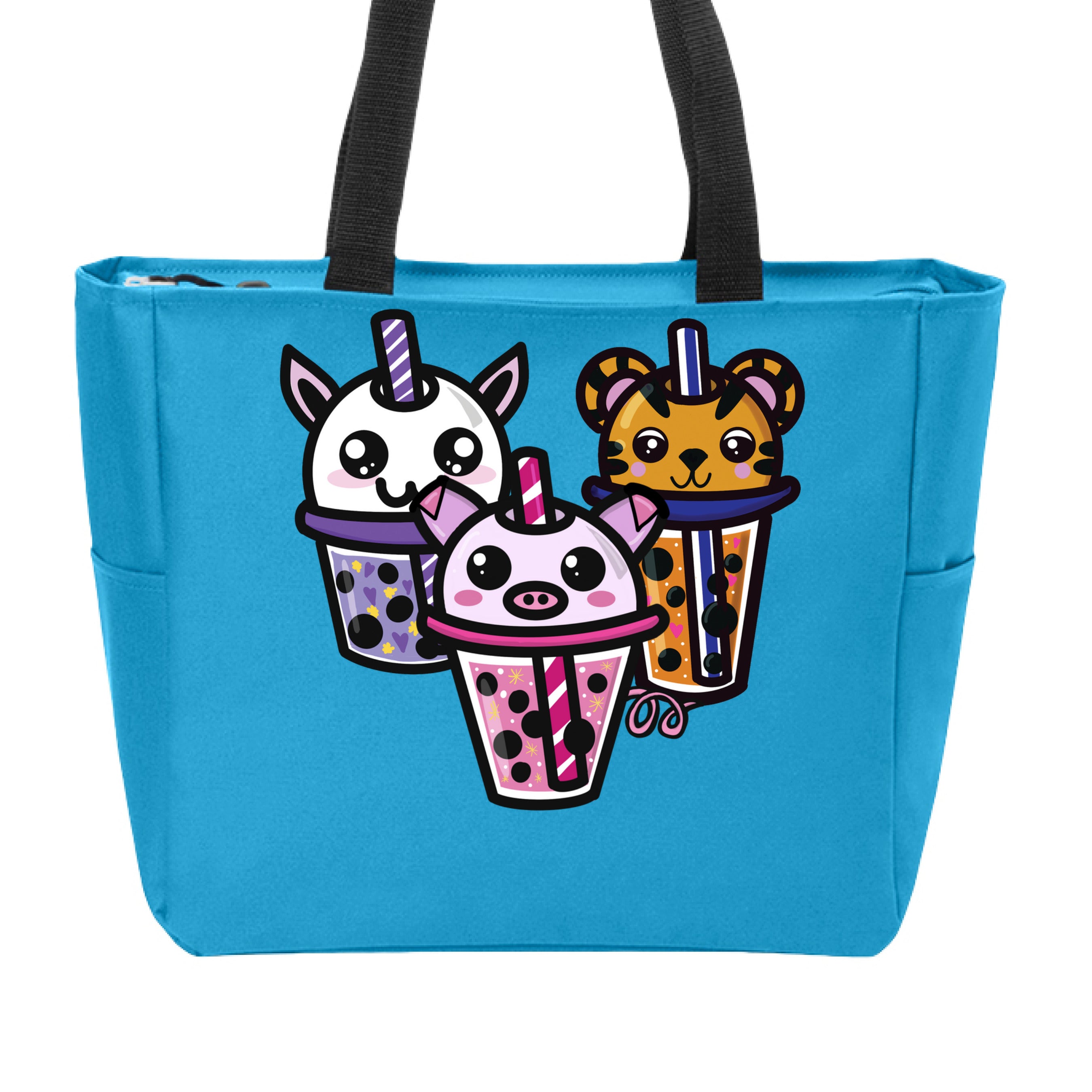 The Art Collective International Boba Friends Zip Tote bag featuring Dazzle and Daggers floral polyester design, black