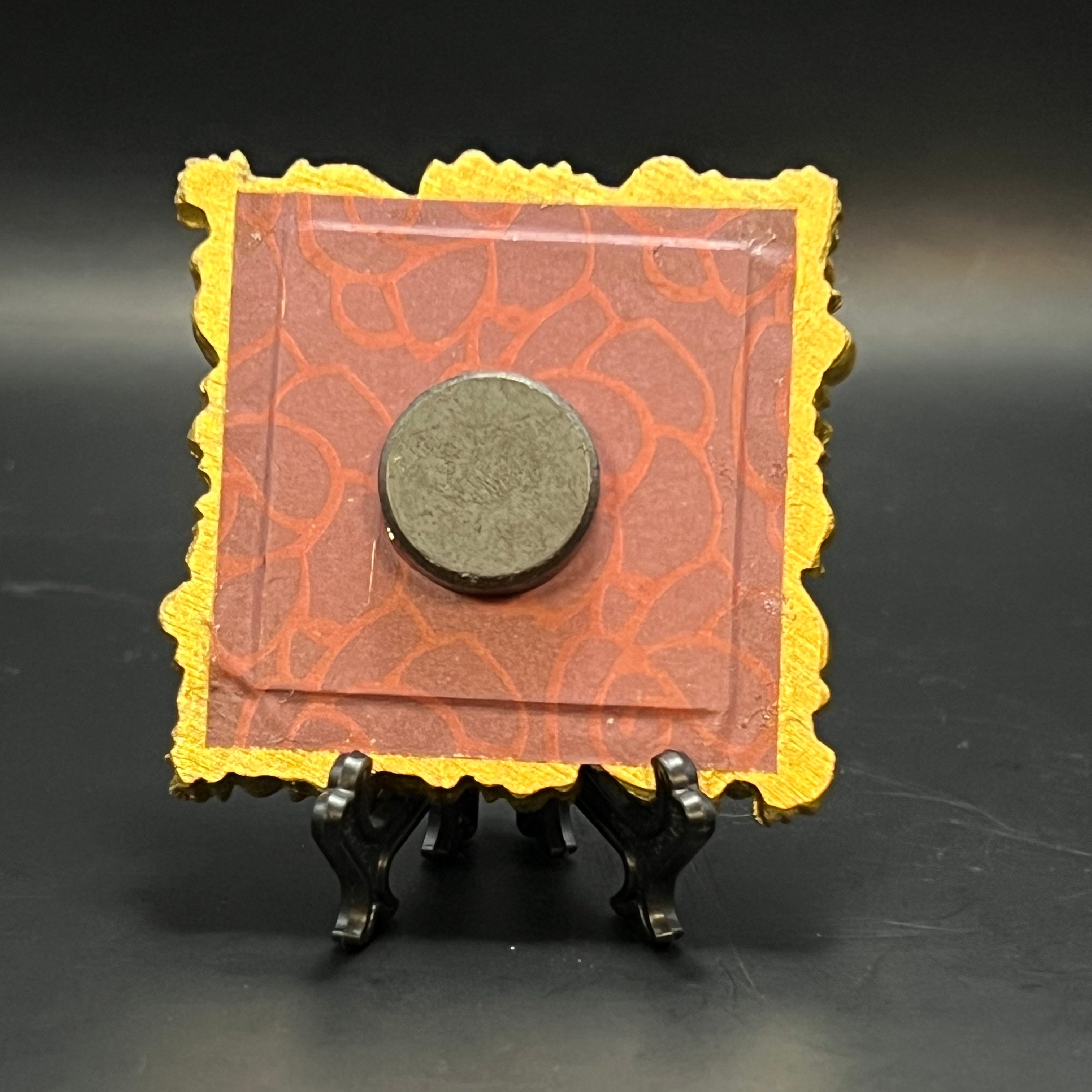 Close-up of textured brushstroke details and rich gold hues in the Valley Gold mini painting’s corner.