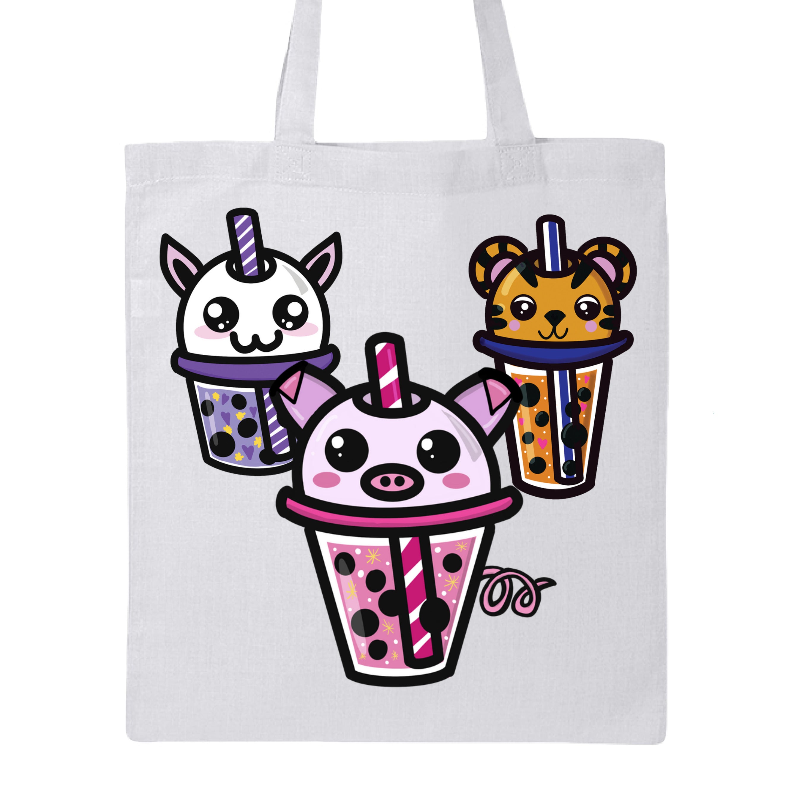 The Art Collective International Boba Friends canvas tote bag with Dazzle & Dagger design, cotton material, and 14x16-inch