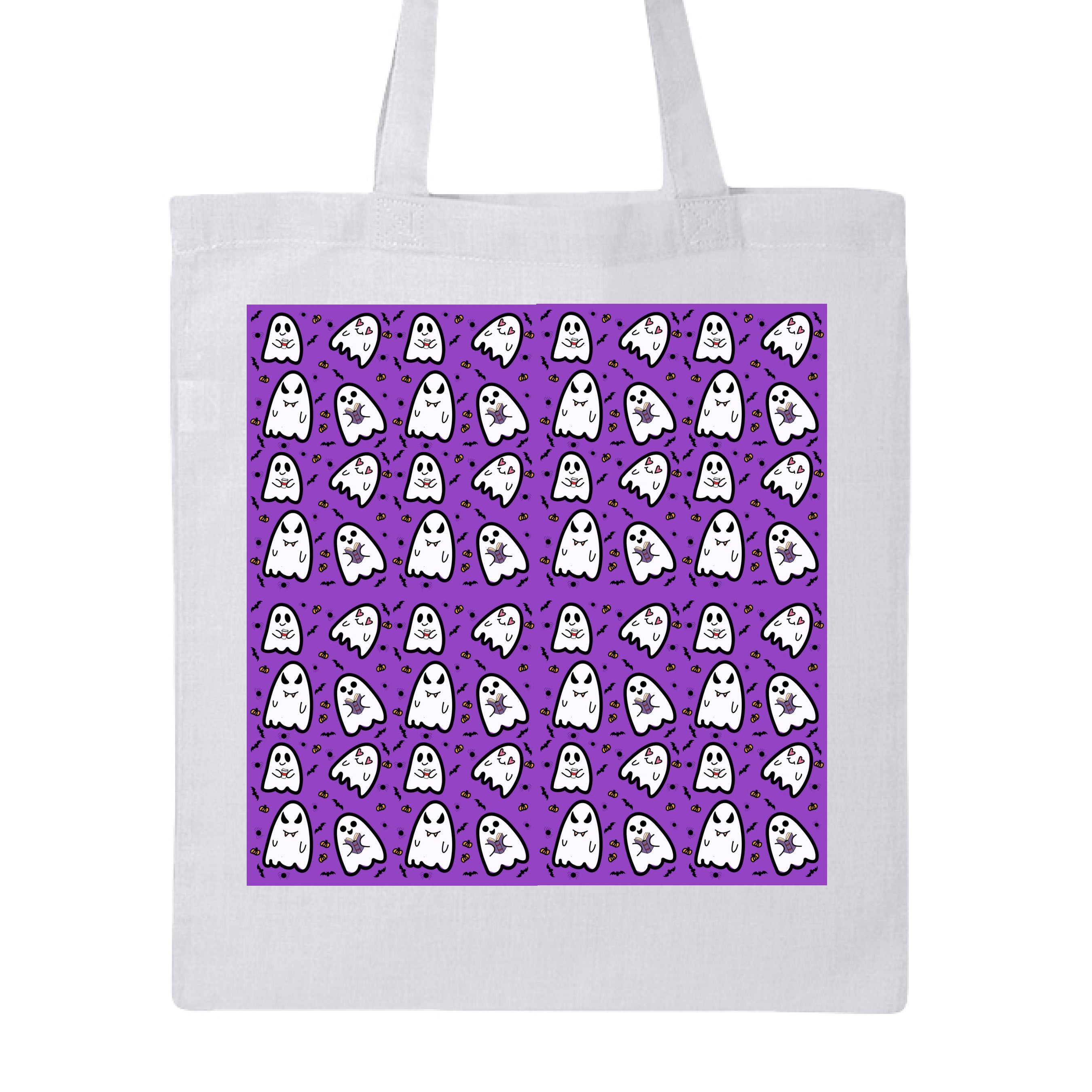Ghostie Canvas Tote Bag featuring Dazzle & Dagger spooky kawaii design, 15x16-inch natural cotton with reinforced handles by