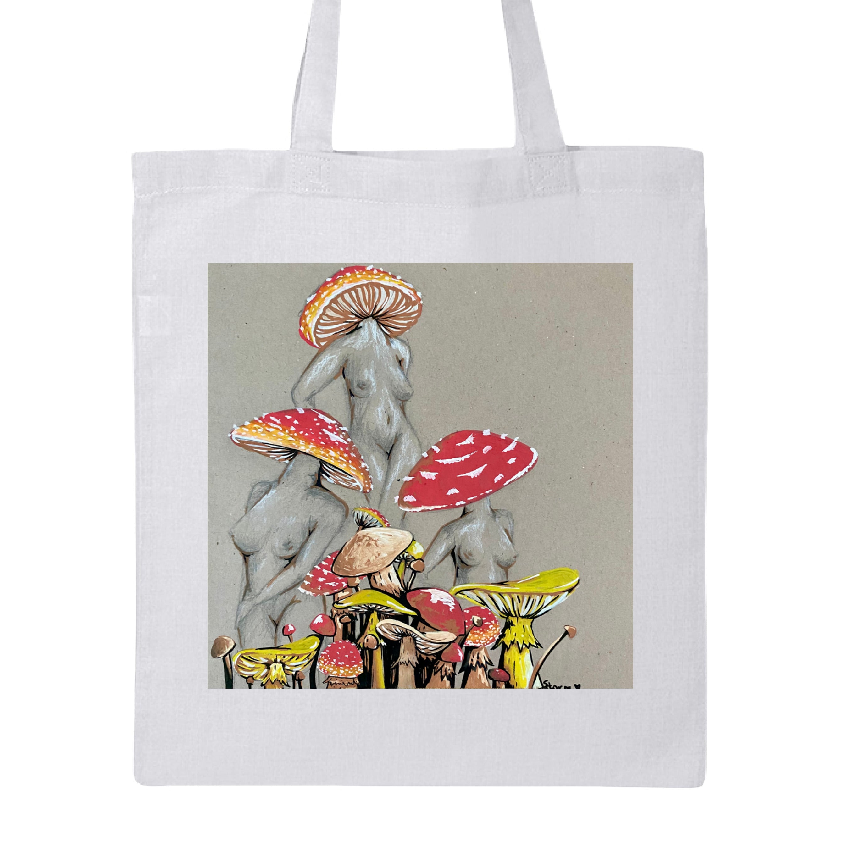 Miss Amanita canvas tote bag in natural cotton with reinforced handles and stitched logo detail, produced by Storm Garden