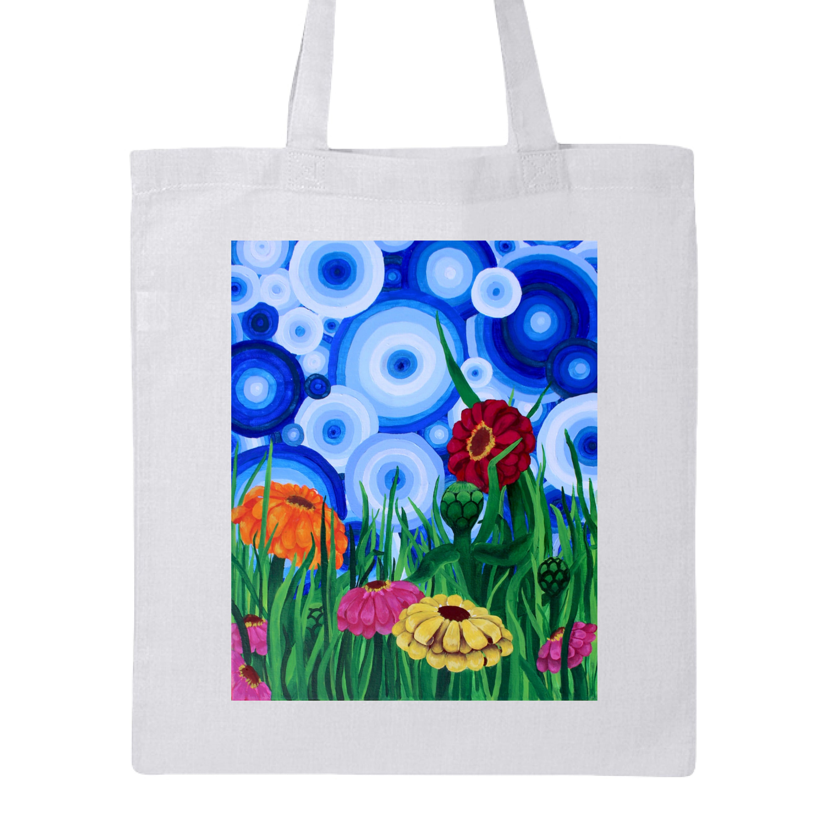 The Art Collective International Zinnia 2 canvas tote in natural cotton with colorful floral print, durable rectangular