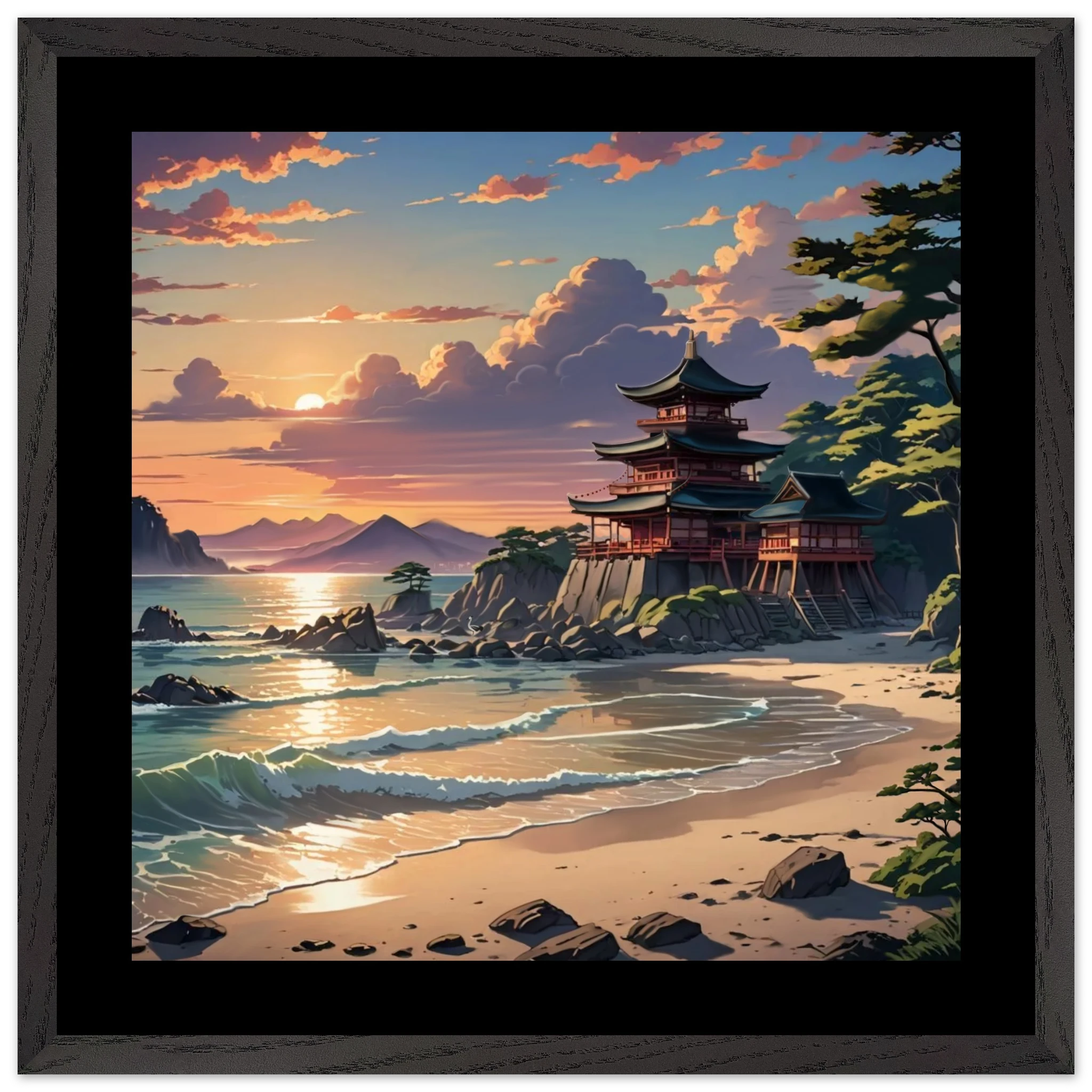 Temple of Peace print by Lee Hansheng Studios on matte paper, 24x36 inches, limited edition, framed, in contemporary style.