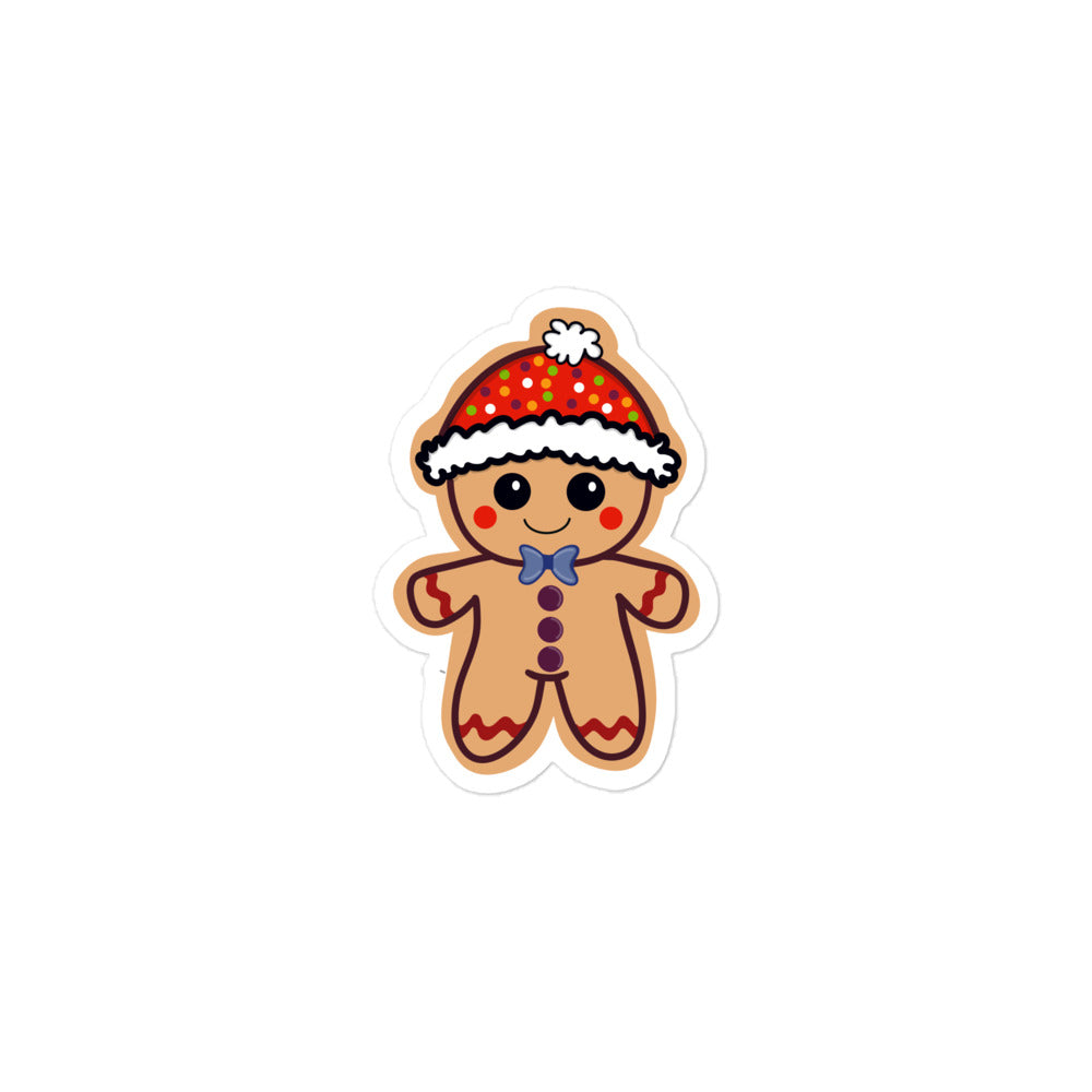Gingerbread Man sticker featuring brown sugary cookie texture with white icing details, adorned with colorful candy accents