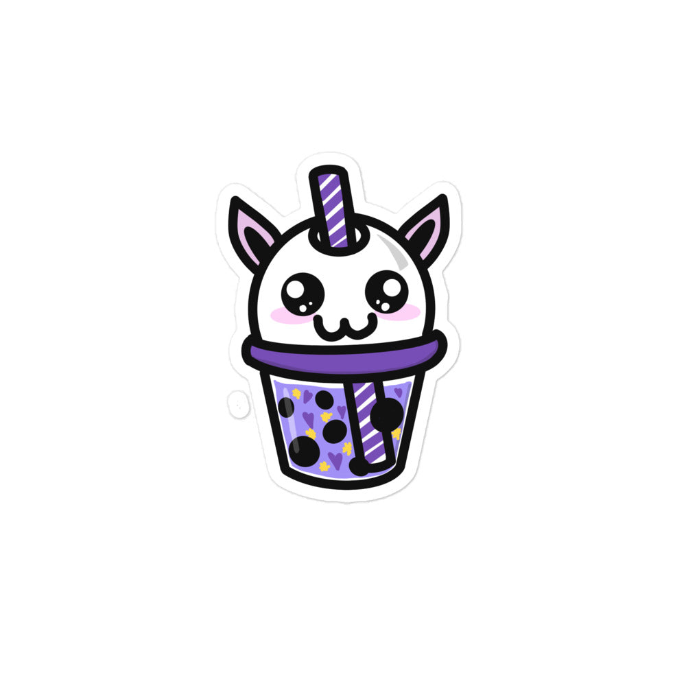 Close-up of the vibrant, multicolored Cryptid Boba sticker's textured surface and detailed monster design highlighting