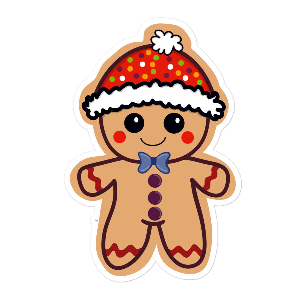 Gingerbread Man sticker with textured icing accents, showing intricate detailing and vibrant red and white colors on glossy