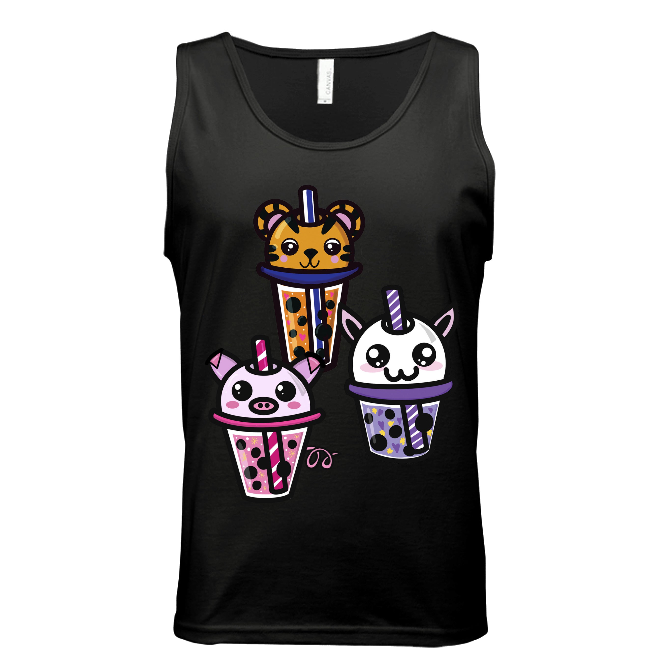 Close-up of the Boba Friends Tank's heather gray fabric showing subtle texture and slim fit silhouette from a diagonal angle.