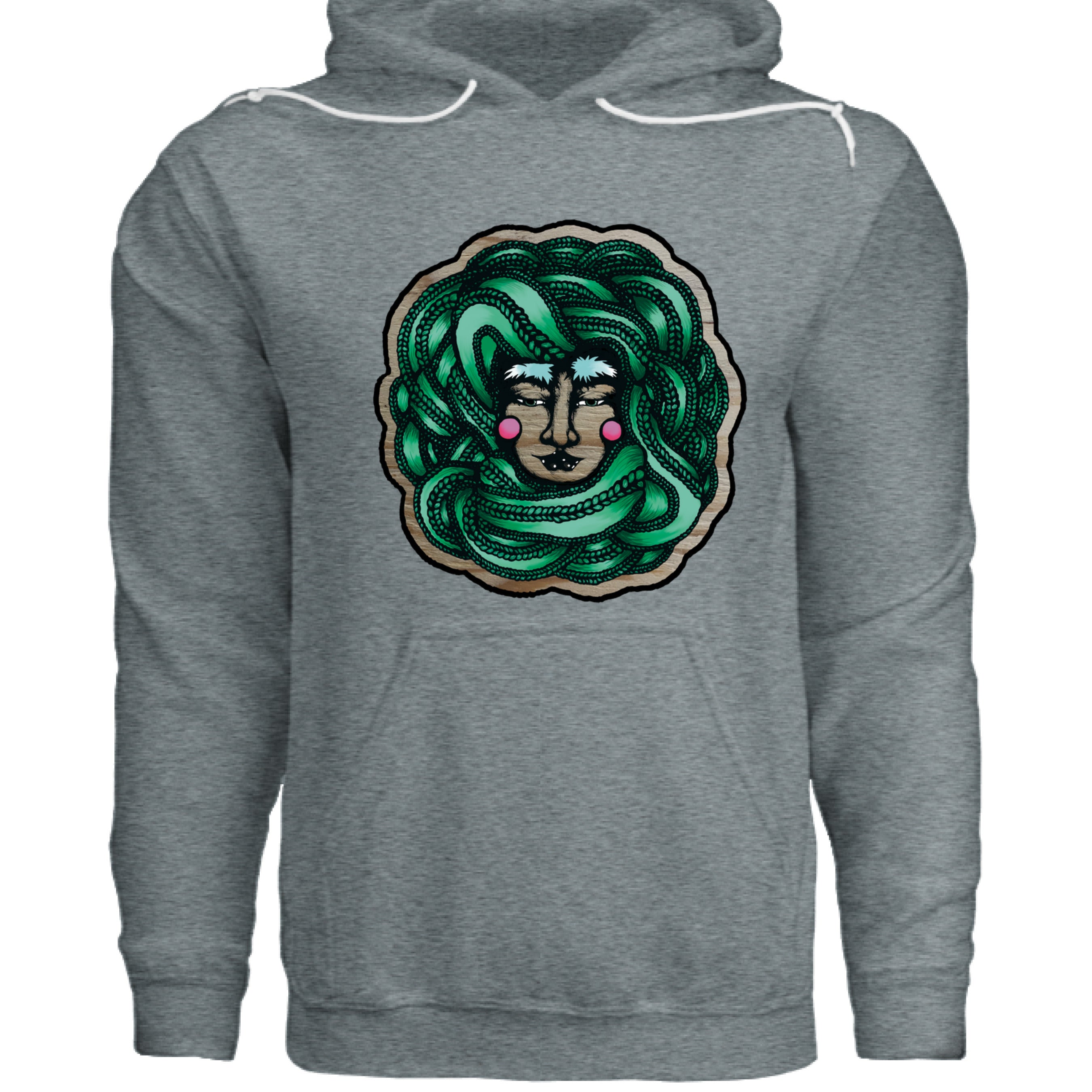 Close-up of the Winter Goddess Hoodie’s textured polyester fleece fabric with visible stitching along the hood edge and