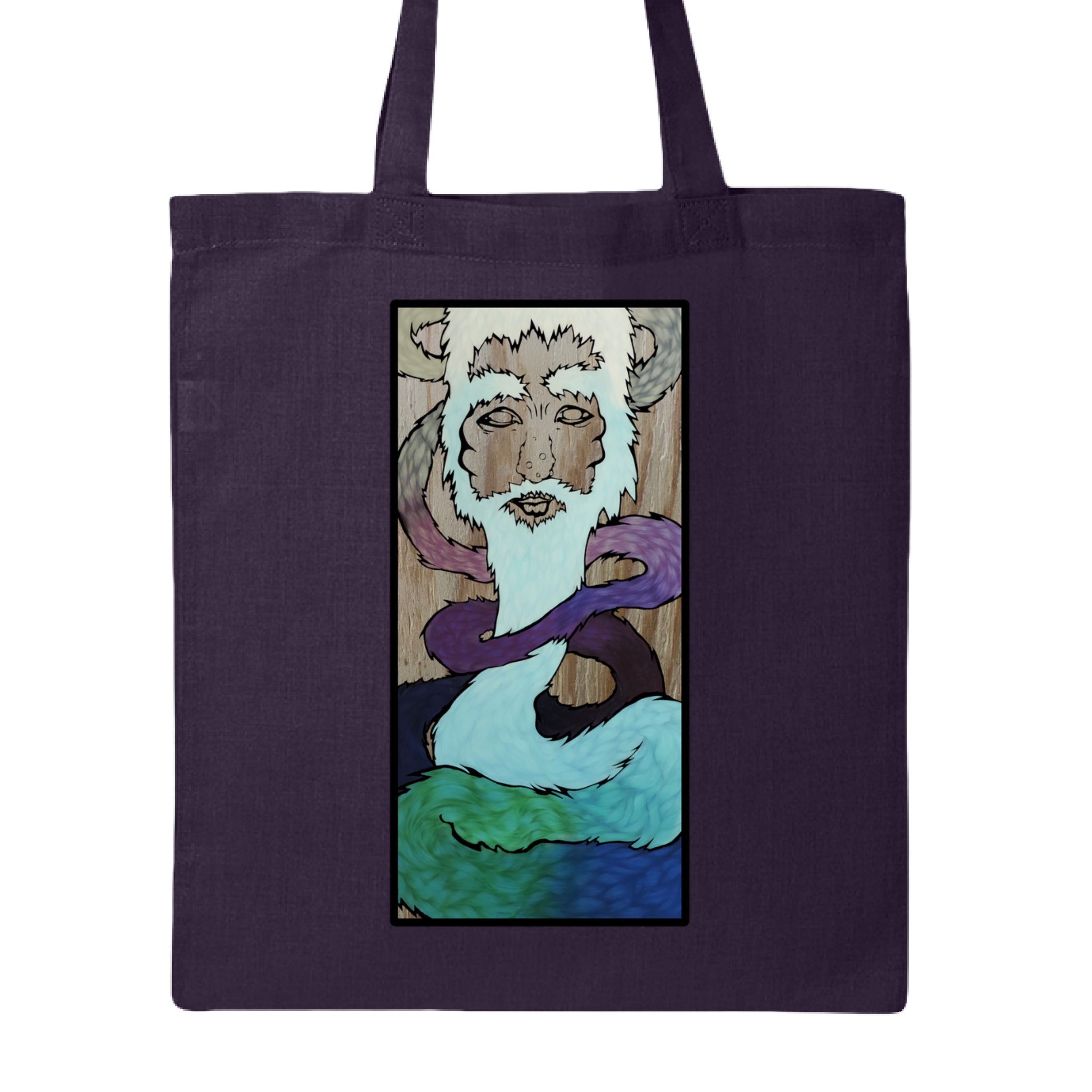 Close-up of the textured, navy blue canvas handles with reinforced stitching on the Ice King Tote's side panel.