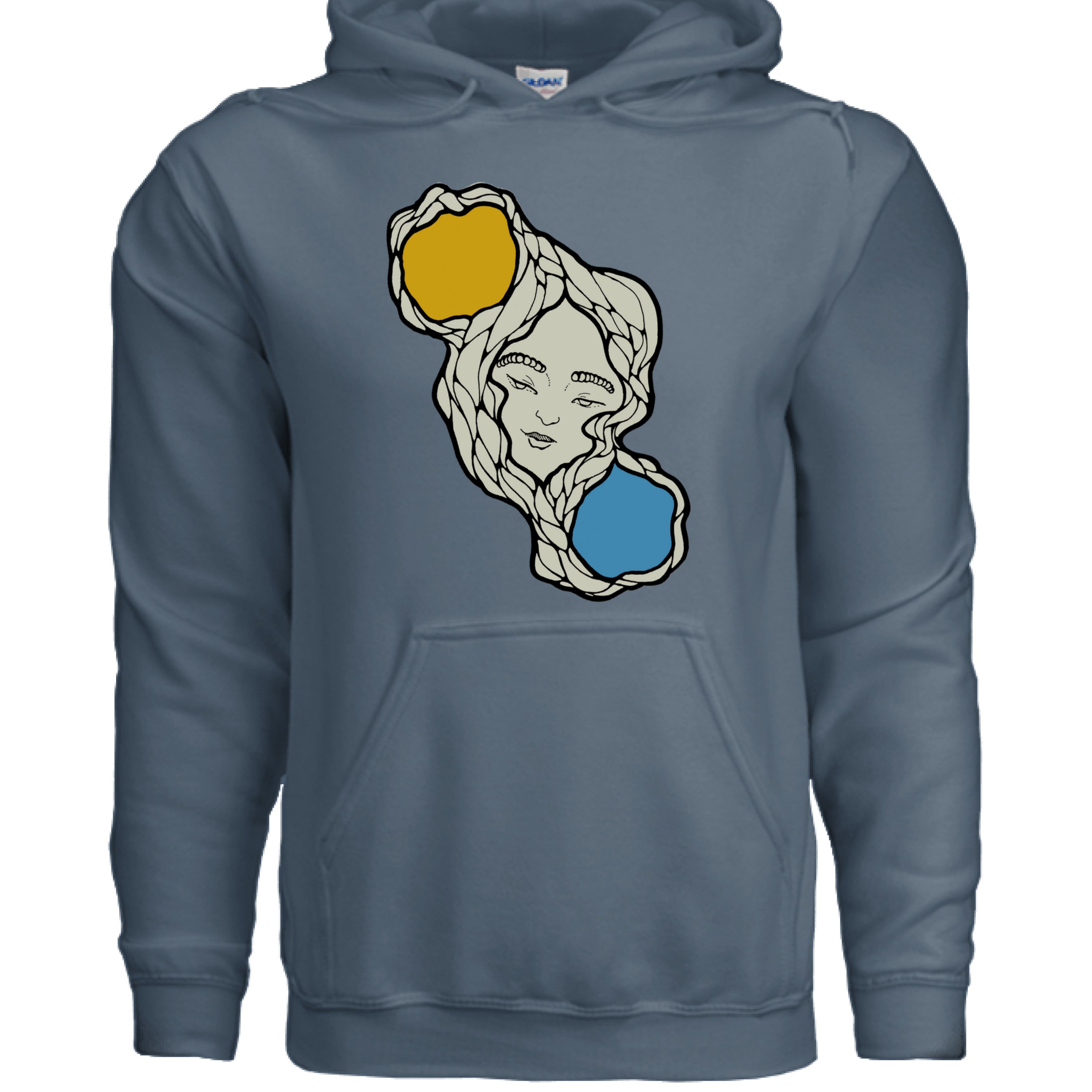 Close-up of the Sun & Moon hoodie’s textured fabric showing soft fleece interior and contrasting star-printed cuff detail.