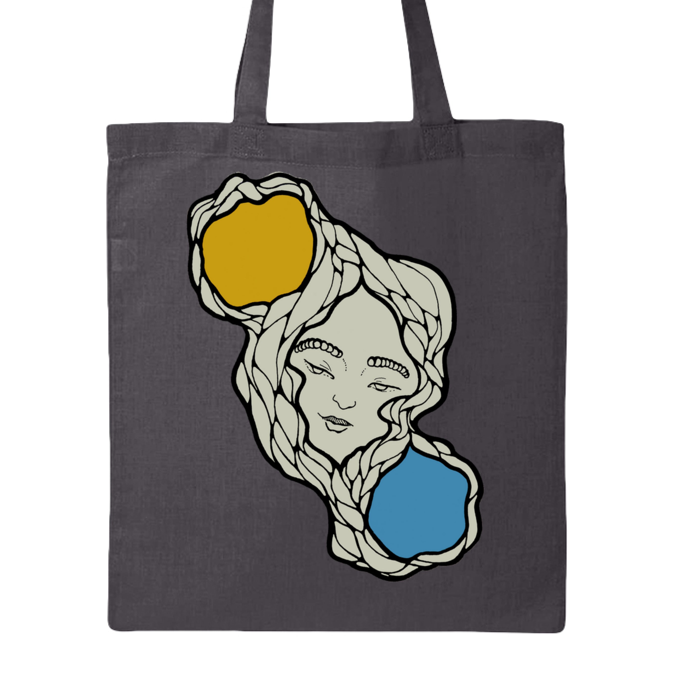 Close-up of the Sun & Moon Tote's vibrant fabric interior lining showcasing celestial print detail and textured canvas