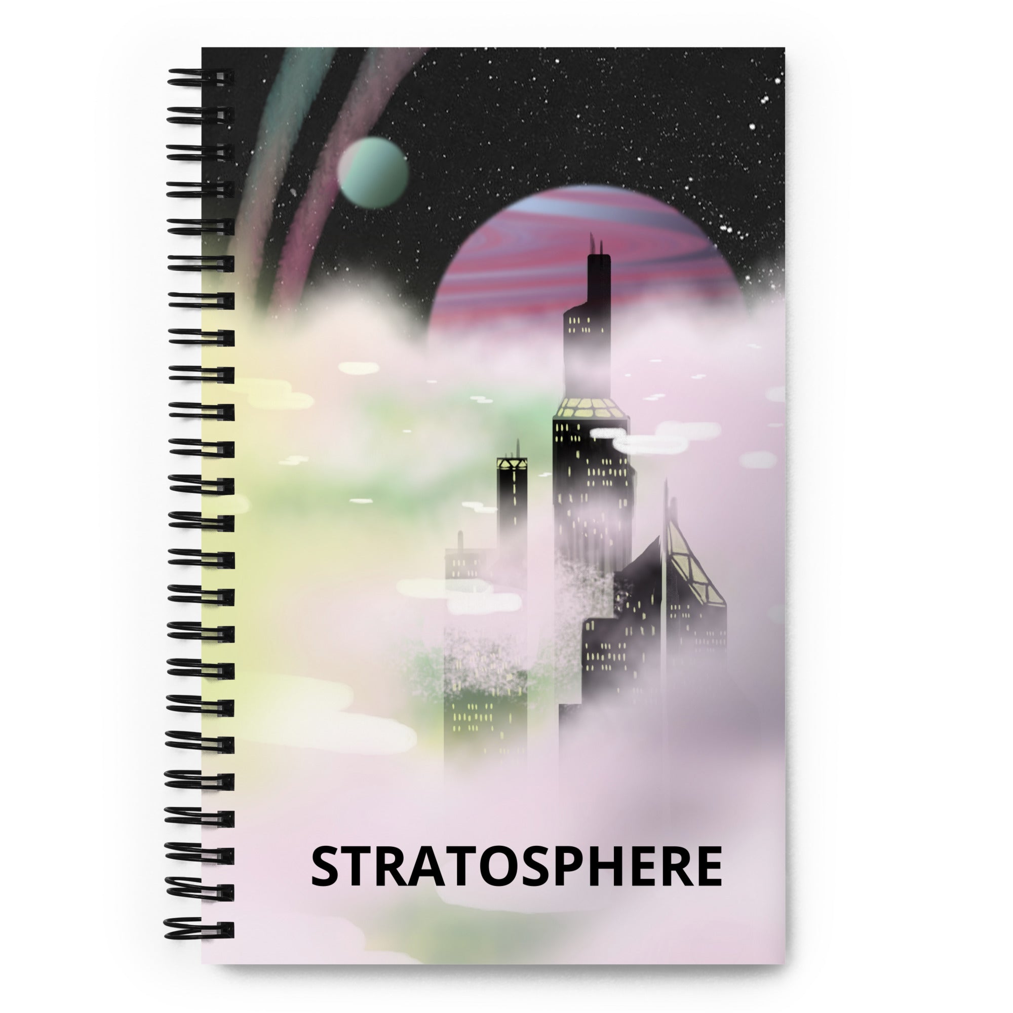 Close-up of the spiral binding’s textured silver metal coils alongside the vibrant navy-blue cover edge.